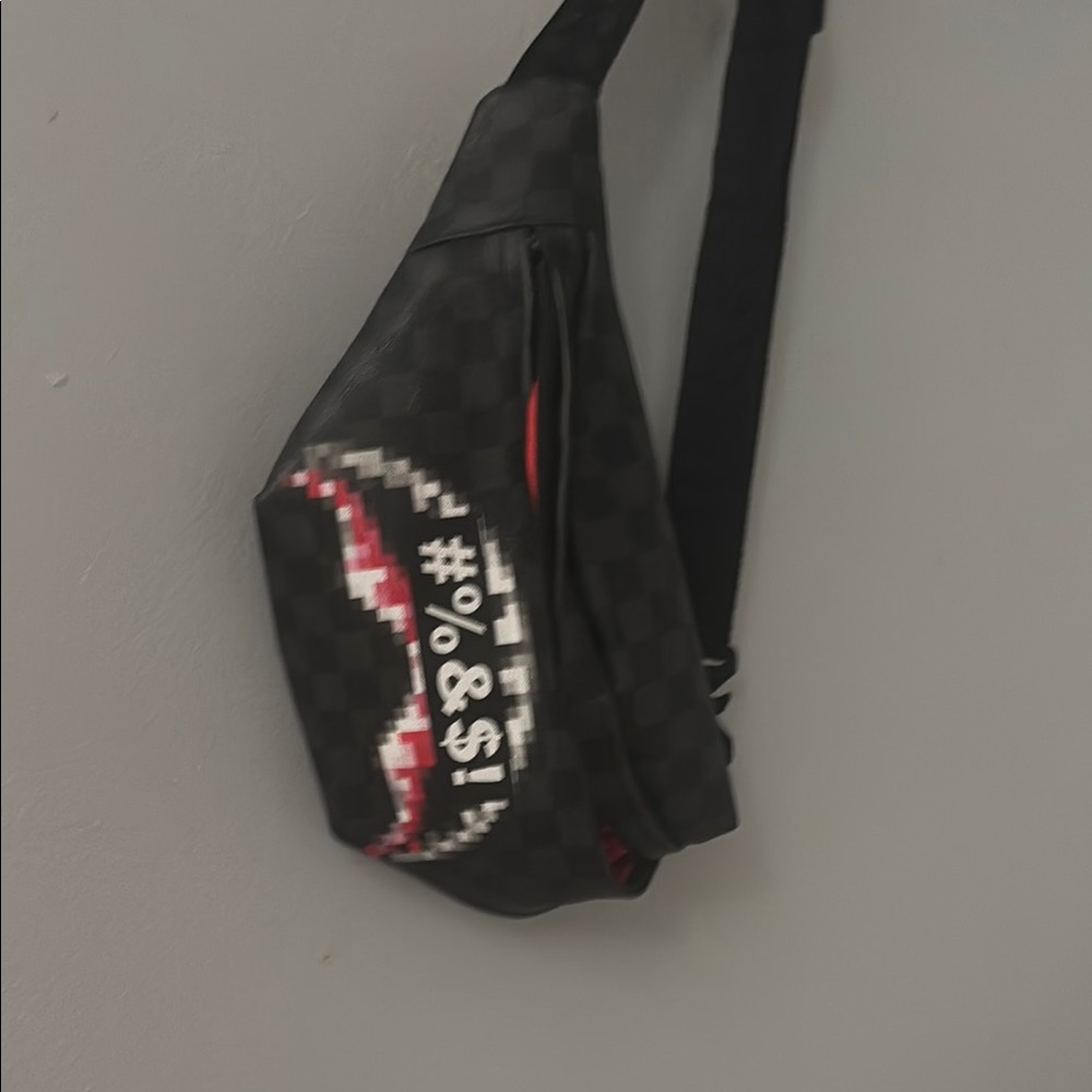 Sprayground Black and Red Belt Bag with Graphic Design